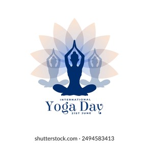 21st june yoga day white background with lotus flower vector