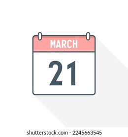 21st March calendar icon. March 21 calendar Date Month icon vector illustrator