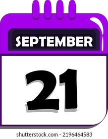 21st of September. calendar with date number twenty one, twenty-first day of september, month of september