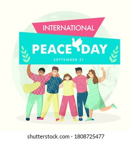 21st September, International Peace Day Poster Design with Cheerful Young Boys and Girls Group in Standing Pose.