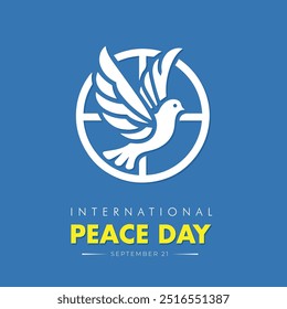 21st September world peace day wishes poster design vector, international peace day vector banner with yellow text on blue background