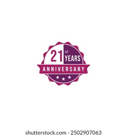 21st years anniversary badge logo. Celebration 21st years anniversary badge icon logo design. Vector and illustration design