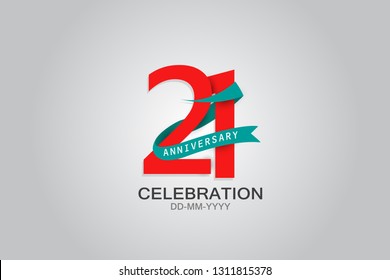 21st years anniversary blue ribbon celebration logotype. anniversary logo with Red text and Spark light white color isolated on black background, design for celebration, invitation - vector