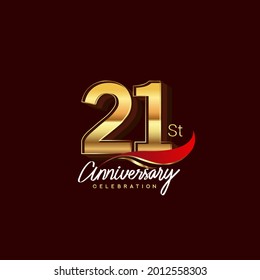 21st years anniversary celebration logotype. Anniversary logo with red feather and golden color isolated on elegant background, vector design for celebration, invitation card, and greeting card