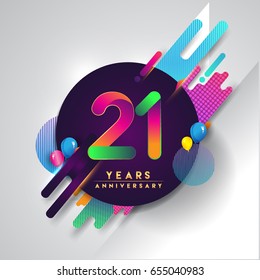 21st years Anniversary logo with colorful abstract background, vector design template elements for invitation card and poster your twenty-one birthday celebration.