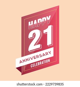 21st years anniversary logo template on brown background. celebrating whitenumbers with whiteribbon vector and confetti isolated design elements
