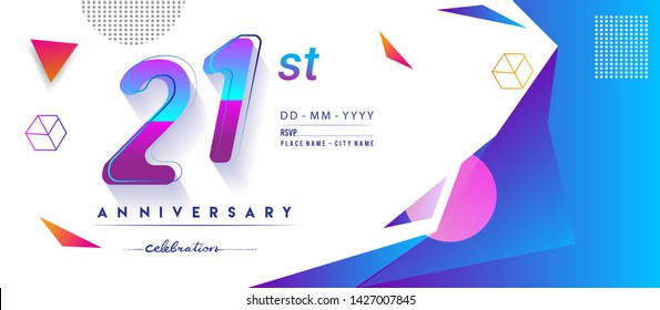 21st years anniversary logo, vector design birthday celebration with colorful geometric background and circles shape.