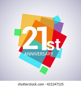 21st years anniversary logo, vector design birthday celebration with colorful geometric isolated on white background.