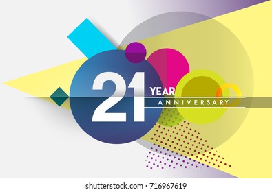 21st years anniversary logo, vector design birthday celebration with colorful geometric background and circles shape.