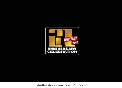 21th, 21 years, 21 year anniversary celebration rectangular abstract style logotype. anniversary with gold color isolated on black background, vector design for celebration vector.eps