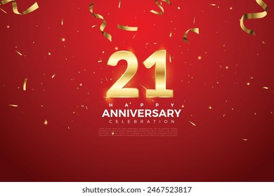 21th Anniversary celebration, 21 Anniversary celebration On Red background for celebration event, festive illustration, Golden number 21 sparkling confetti, 21,22
