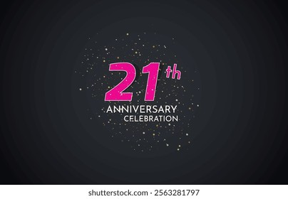 21th Anniversary celebration, 21 Anniversary celebration, Realistic 3d sign, Black background, festive illustration, White Pink number 21 sparkling confetti, 22