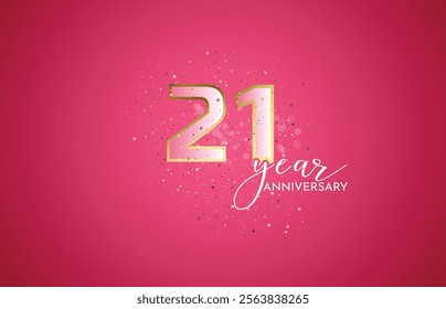 21th Anniversary celebration, 21 Anniversary celebration, Realistic 3d sign, stars, pink background, festive illustration, golden, Pink number 21 sparkling confetti, 22