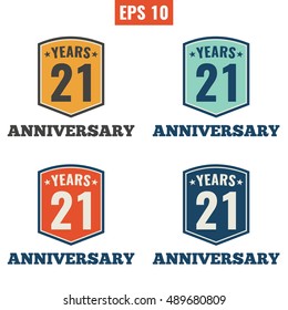 21th Anniversary celebration. Flat vector icon, logo design illustration on white background. Can be used for business company or for birthday theme.