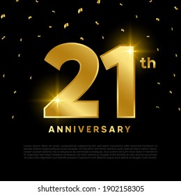 21th anniversary celebration with gold glitter color and black background. Vector design for celebrations, invitation cards and greeting cards.