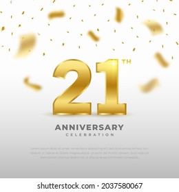 21th anniversary celebration with gold glitter color and white background. Vector design for celebrations, invitation cards and greeting cards.