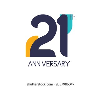 21th anniversary geometric logo. Overlap shapes for birthday design. Minimalist twenty one year celebration