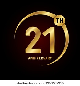 21th anniversary. Anniversary logo design concept with golden ring for anniversary celebration event, invitation card, greeting card, banner, poster, flyer, book cover. Logo Vector Template