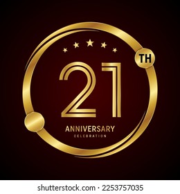 21th anniversary logo design concept with golden ring. Logo Vector Template