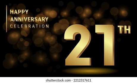 21th anniversary logo with gold color for booklets, leaflets, magazines, brochure posters, banners, web, invitations or greeting cards. Vector illustration.