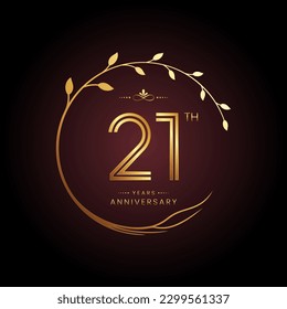 21th anniversary logo with golden number for celebration event, invitation, wedding, greeting card, banner, poster, and flyer Golden tree vector design