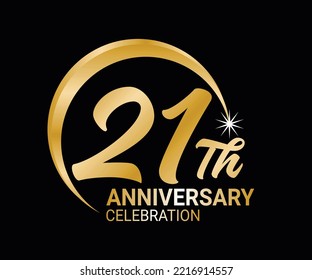 21th Anniversary ordinal number Counting vector art illustration in stunning font on gold color on black background