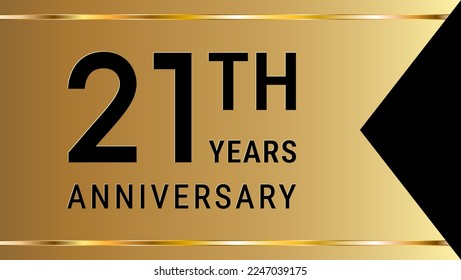 21th Anniversary. Anniversary template design with golden text and ribbon for birthday celebration event. Vector Template Illustration