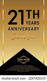 21th Anniversary. Anniversary template design with golden ribbon for birthday celebration event. Vector Template Illustration