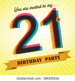 21th Birthday party invite / template design in retro style - Vector Background