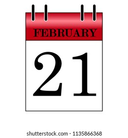 21th February vector illustration desk calendar on white background black lettering