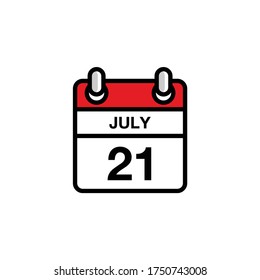 21 de julio día plano del icono del calendario del mes. Concepto de fecha y hora. Diseño de ilustración de vector