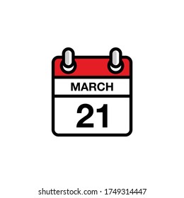 21th of March flat icon calendar date, time, day, month schedule. Vector illustration design