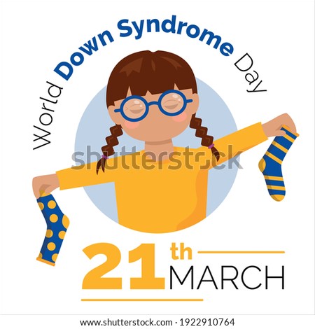 21th march. Illustration World Down Syndrome Day. Girl with different socks. Vector