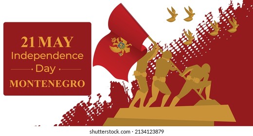 21th of May, Independence day of Montenegro concept. Soldier Hand Holding Montenegroe Flag Vector Illustaration