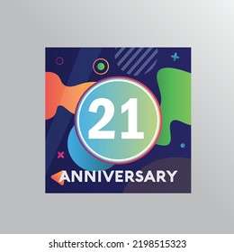 21th years anniversary logo, vector design birthday celebration with colourful background and abstract shape.