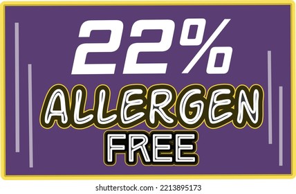 22% Allergen percentage Free rectangular sign label vector art illustration with fantastic looking font and purple color