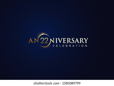 22 Anniversary celebration with gold simple text and luxury design on blue background. anniversary logo design. unique anniversary logo design