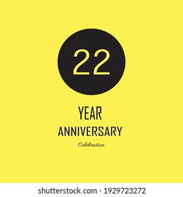 22 Anniversary celebration on yellow background. Vector festive illustration. Birthday or wedding party event decoration