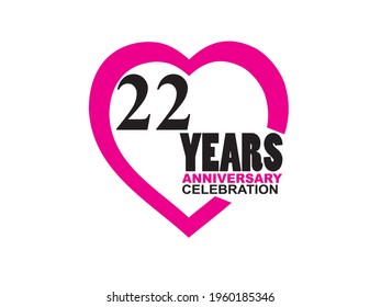 Celebración del 22° aniversario logo simple con diseño de corazón 