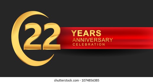 22 anniversary design logotype golden color with ring and red ribbon for anniversary celebration