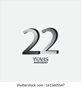  22 anniversary logo with silver. Vector design template elements for your birthday celebration.