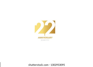 22 anniversary, minimalist logo. Tenth years, 22  jubilee, greeting card. Birthday invitation. 22 year sign. Gold space vector illustration on white background - Vector