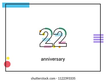 22 Anniversary simple black line with memphis ornaments isolated on white background