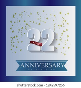 22 Anniversary template design white and blue color with a bright blue background