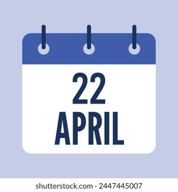 22 April Calendar. Blue Background. Vector Calendar.