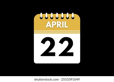 22 April calendar icon text page monthly web design on golden, black, and white background vector, icon, or illustration with the month of April 22