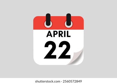  22 April calendar icon text page monthly web design on red, white, black and ash background vector, icon, or illustration with the month of April 22