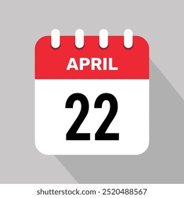 22 abril Calendario Icono Ilustración vectorial Diseño gráfico