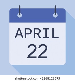 22 April Calendar, Vector Calendar.