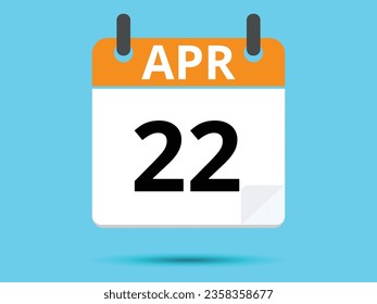 22 April. Flat icon calendar isolated on blue background. Vector illustration.
